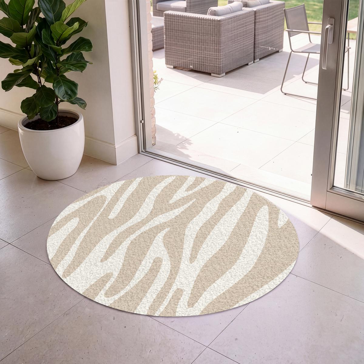 FUSSMATTE Zebramuster - Beige - Weiß - Tiermuster Schmutzfänger 120x120 cm - Beige, Kunststoff (120/0.4cm) - MuchoWow
