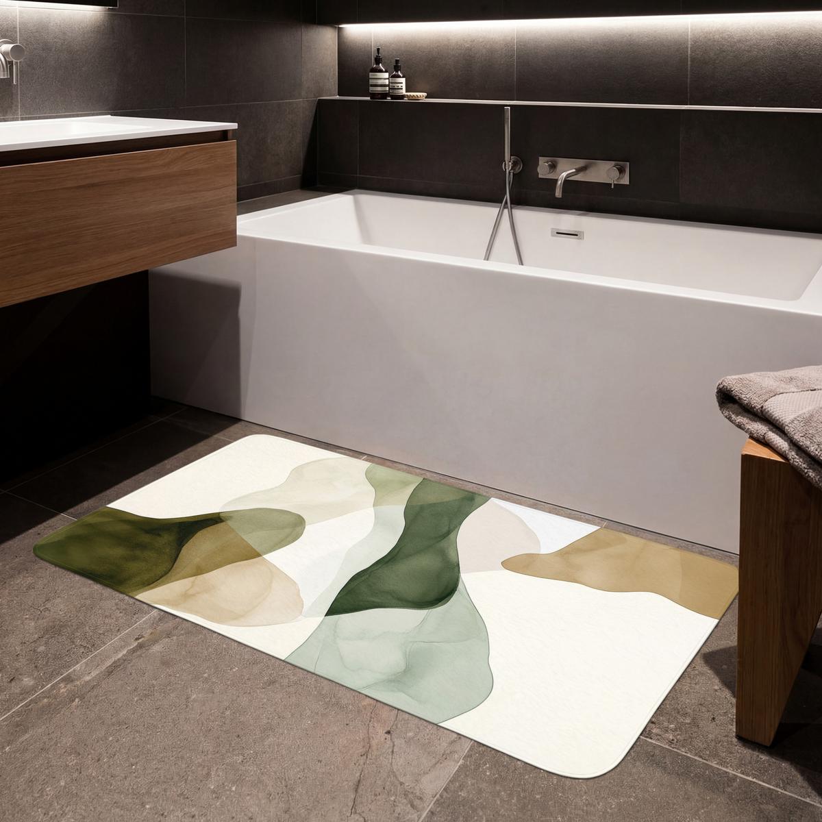 BADEMATTE Japandi - Abstrakt - Grün 120x60 cm - Grün, Textil (120/60cm) - OnlyWow
