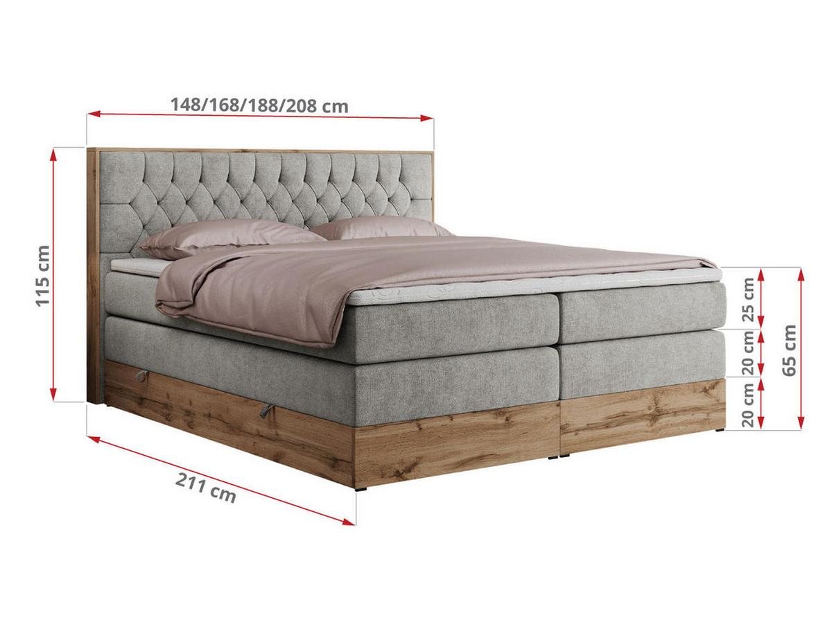 BOXSPRINGBETT AMORE KING 180/200 Hellgrau Struktur - H3 - Hellgrau, Holz/Textil (180/200cm) - MKS