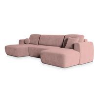 WOHNLANDSCHAFT SENTUM K Rosa Plüsch-Stoff mit Schlaffunktion - Schwarz/Rosa, Holz/Kunststoff (330/90/148cm) - MASSENO