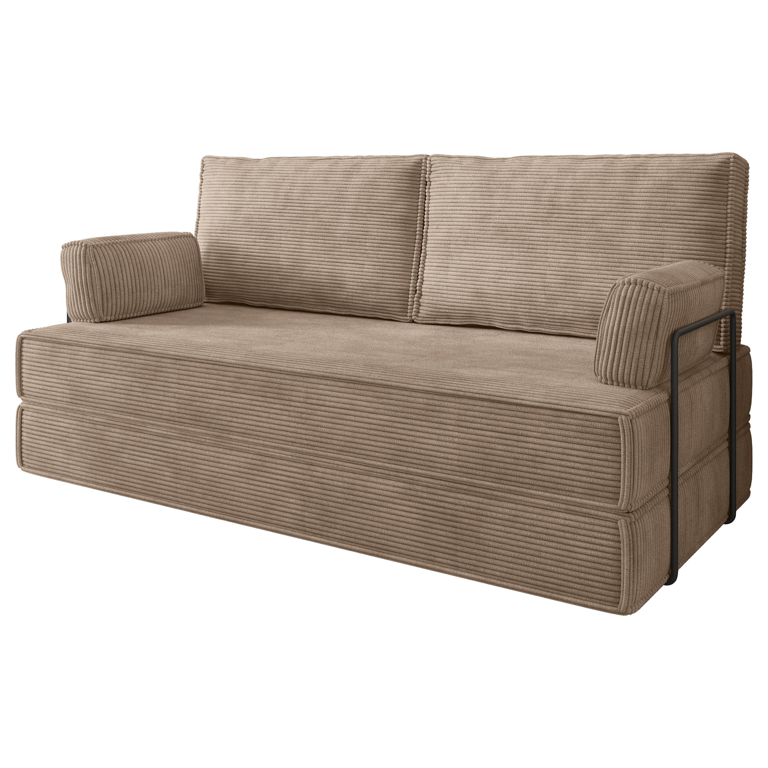 BETTSOFA SILAR aus Schaumstoff Kordstoff Beige Schlaffunktion - Beige, Textil (170/86/80cm) - MASSENO