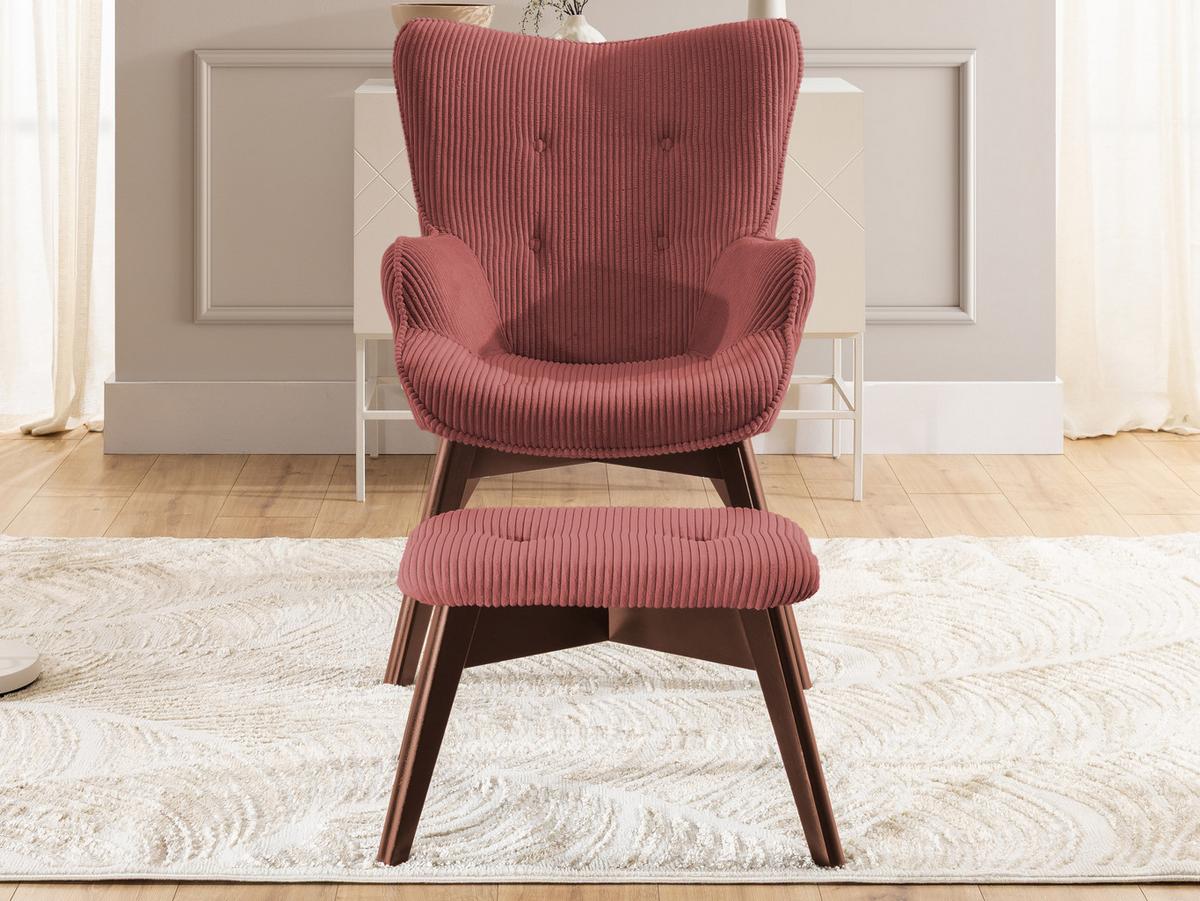 LOUNGESESSEL mit Fußhocker Lenari Terrakotta Cordstoff mit Füßen in Braun - Terracotta/Braun, Holz/Textil (71/96/86cm) - S-Style Möbel