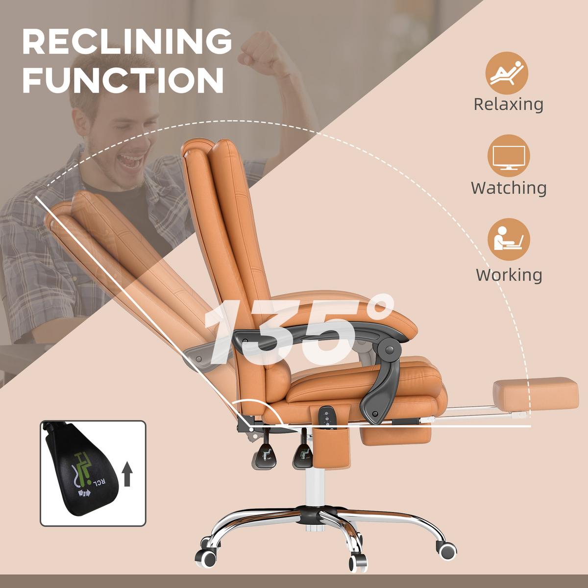 BÜROSTUHL mit Massagefunktion Ergonomischer Chefsessel mit Heizfunktion - Braun, Kunststoff (70/118/64cm) - Vinsetto