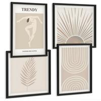 BILDER SET 4er Set - 50x50 cm & 40x60 cm Schwarzer Rahmen - Abstrakte Poster im Boho-Stil in Pastellfarben - Schwarz, Kunststoff (50/50cm) - TULUP