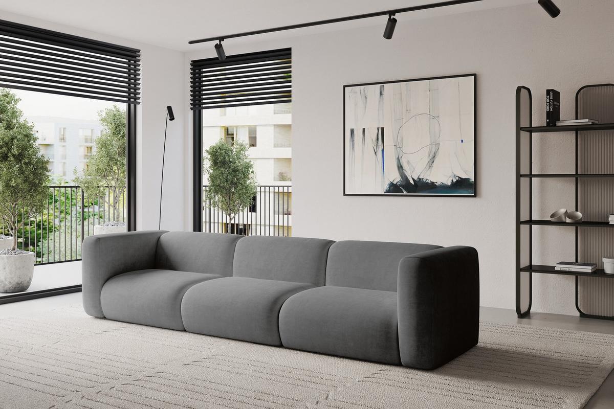MODULARES Sofa 3-SITZER MIRA-S2 319x89x70 Grau cm Velours - Schieferfarben/Schwarz, Holzwerkstoff/Kunststoff (319/70/89cm) - ALTDECOR