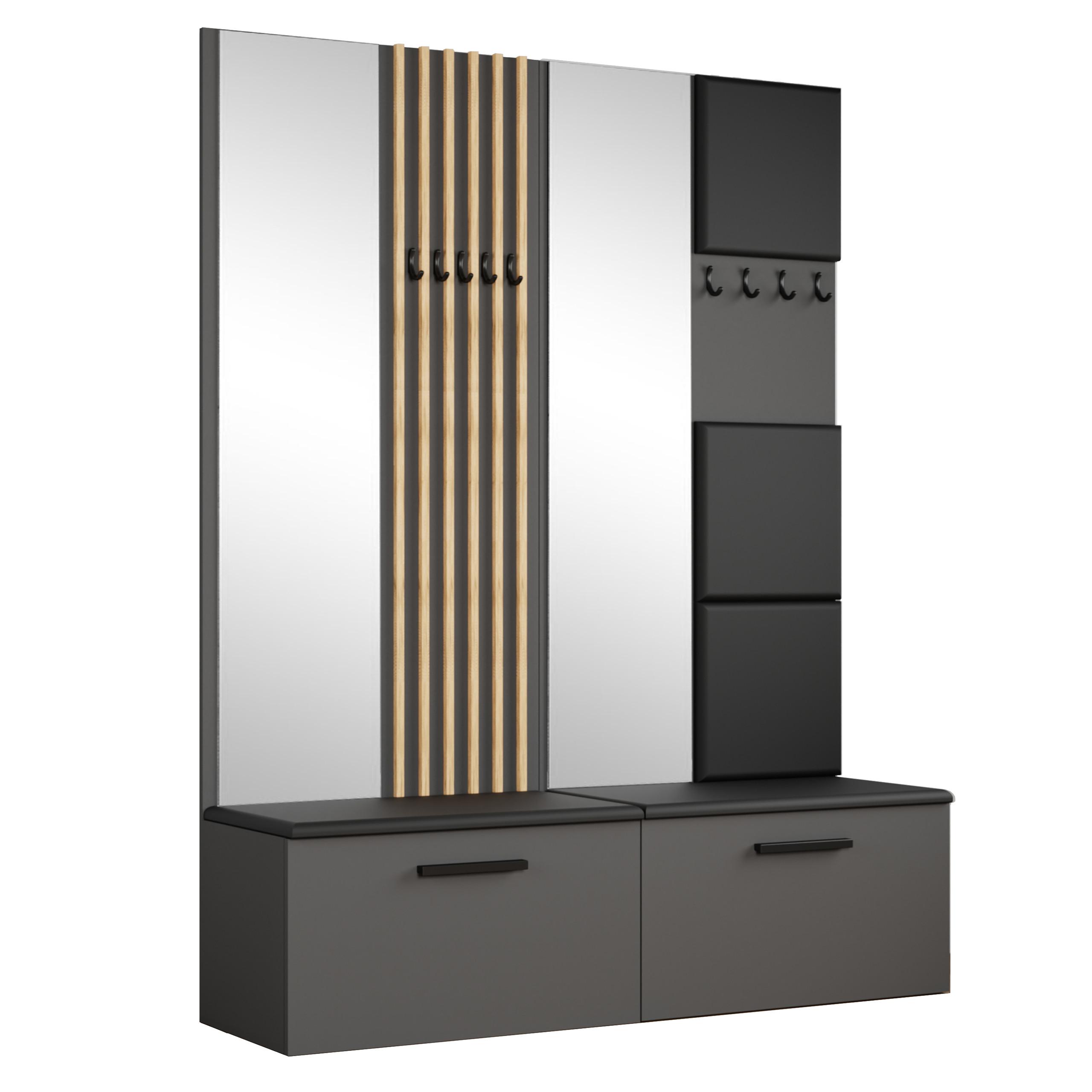 GARDEROBENSCHRANK MODULO 161,2/204/40 cm Modern Garderobe-Set Grau - Schwarz/Grau, Holzwerkstoff (161.2/204/40cm) - MASSENO