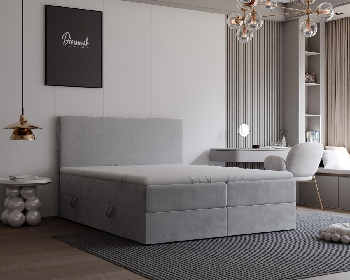 BOXBETT GIULIA 200/200 cm mit Matratze und Topper, Hellgrau - Hellgrau, Textil (200/200cm) - Idohome