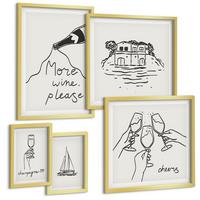 BILDER SET 5er Set - 50x50 cm & 20x30 cm & 40x60 cm Goldrahmen - Minimalistische Boho-Muster - Goldfarben, Kunststoff (40/60cm) - TULUP