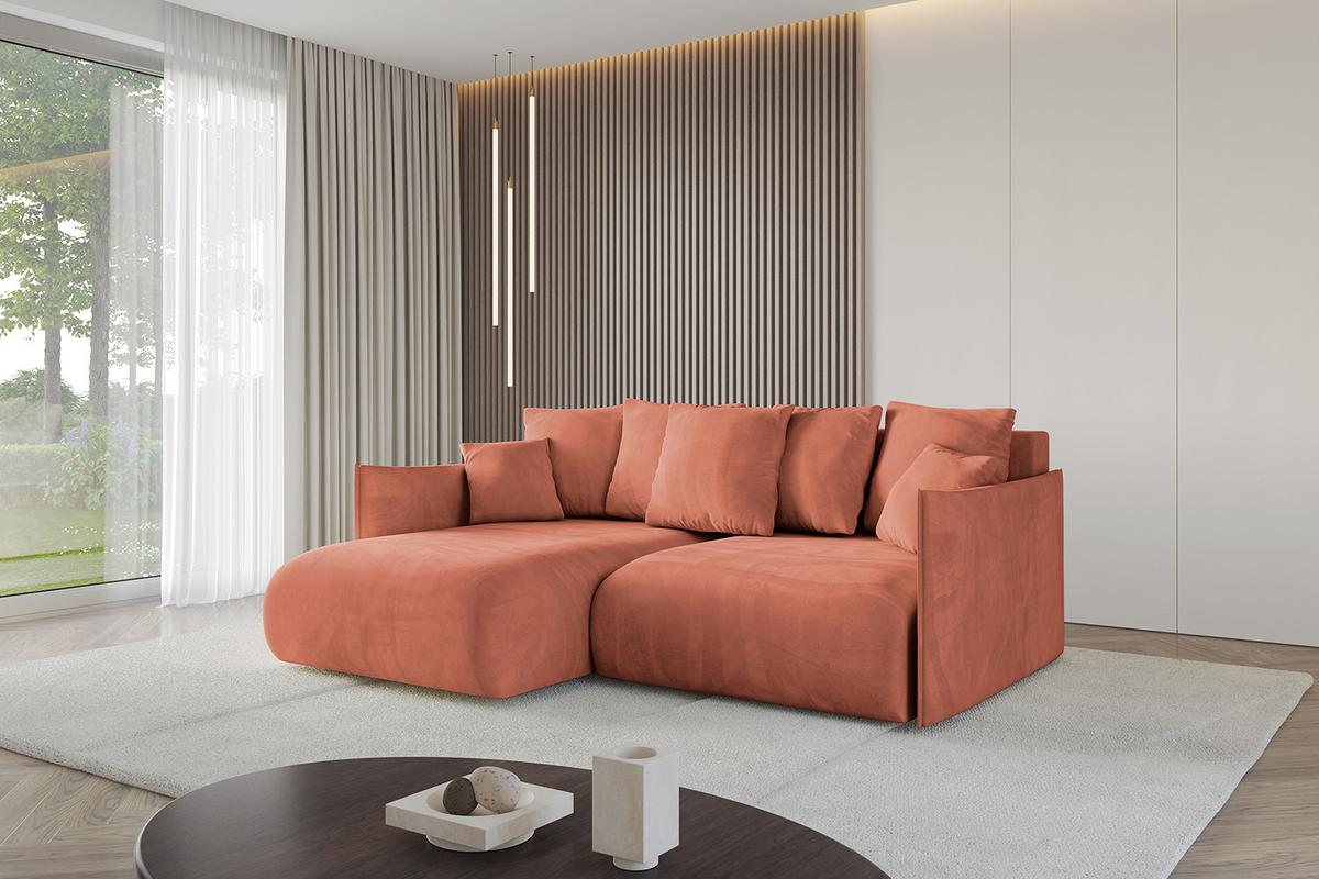 ECKSOFA Ottomane links ONESK-L 216x177x72 Apricot Velours - Koralle, Holzwerkstoff/Kunststoff (216/177cm) - ALTDECOR