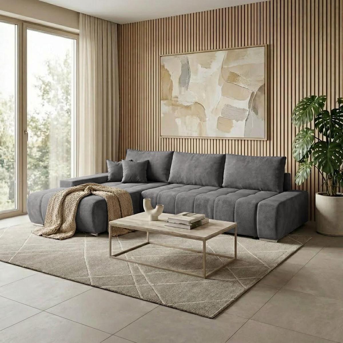 ECKSOFA Draco L dunkelgrau links - Chromfarben/Dunkelgrau, Textil/Metall (267/186cm) - Beautysofa