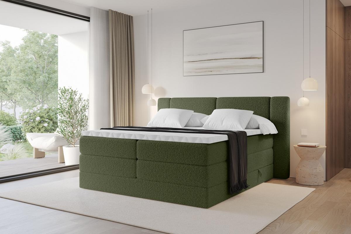 BOXSPRINGBETT mit Matratze H3/H4 - EVON KING - 180x200 cm Grün - Jadegrün, Holzwerkstoff (180/200cm) - ALTDECOR