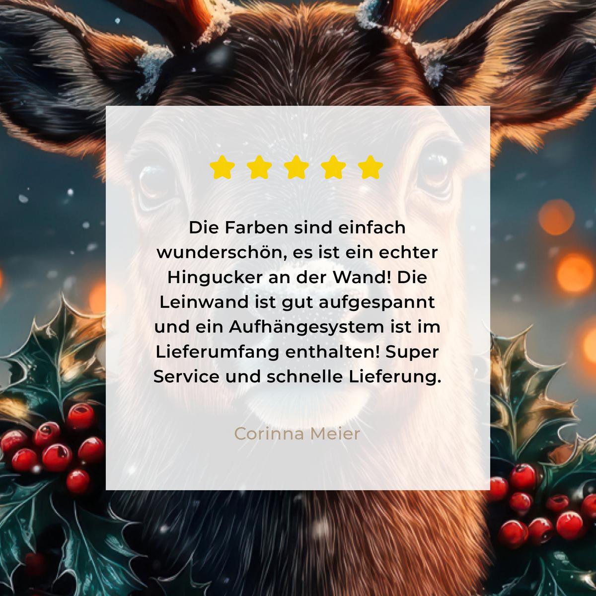 LEINWANDBILD Hirsch - Weihnachten - Winter - Schnee - Weihnachtskranz Wanddeko 40x60 cm - Dunkelbraun, Textil (40/60cm) - MuchoWow