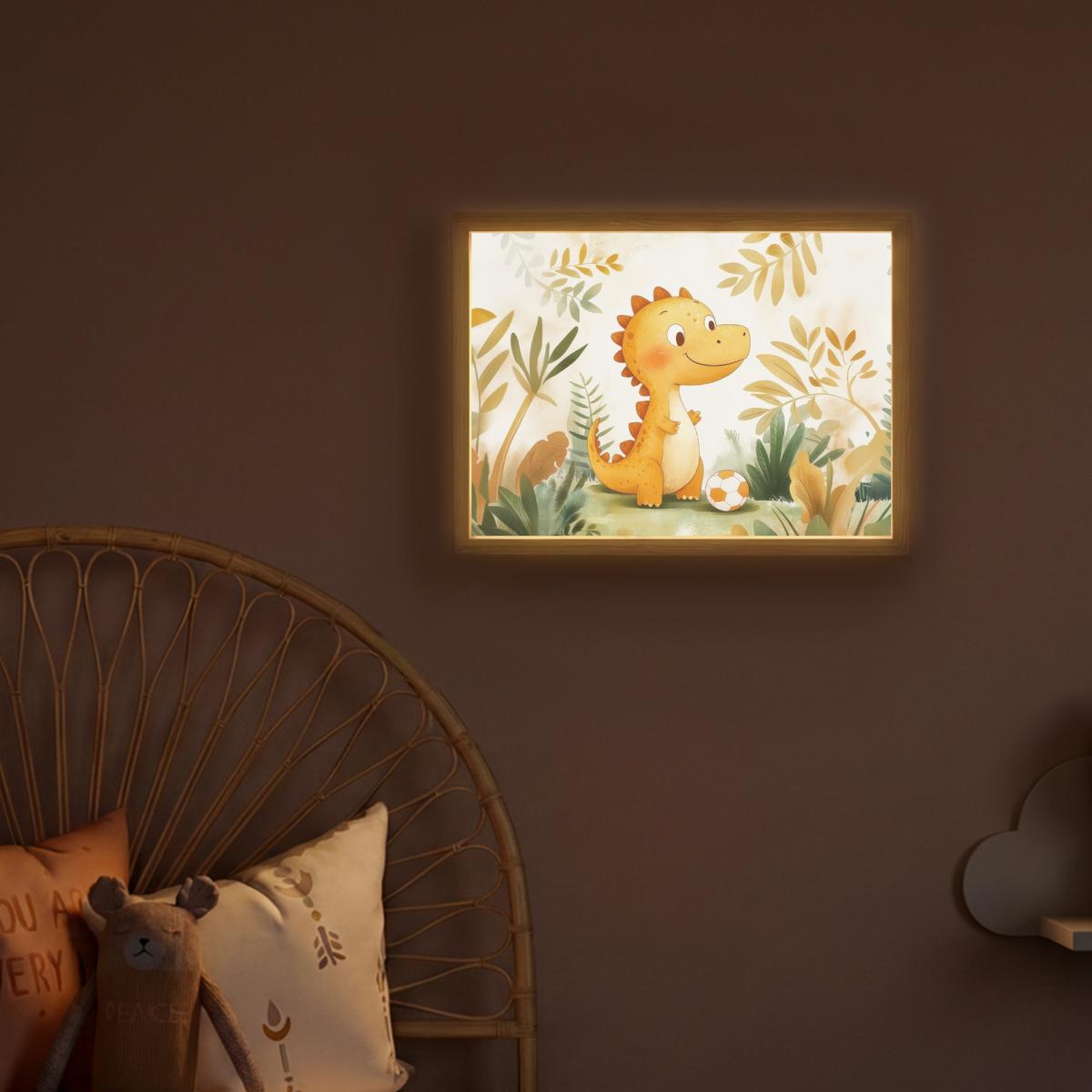 WANDLEUCHTE MIT AKKU Dino - Fußball - Orange 40x30 cm - Beige, Holzwerkstoff (40/30/8cm) - OnlyWow
