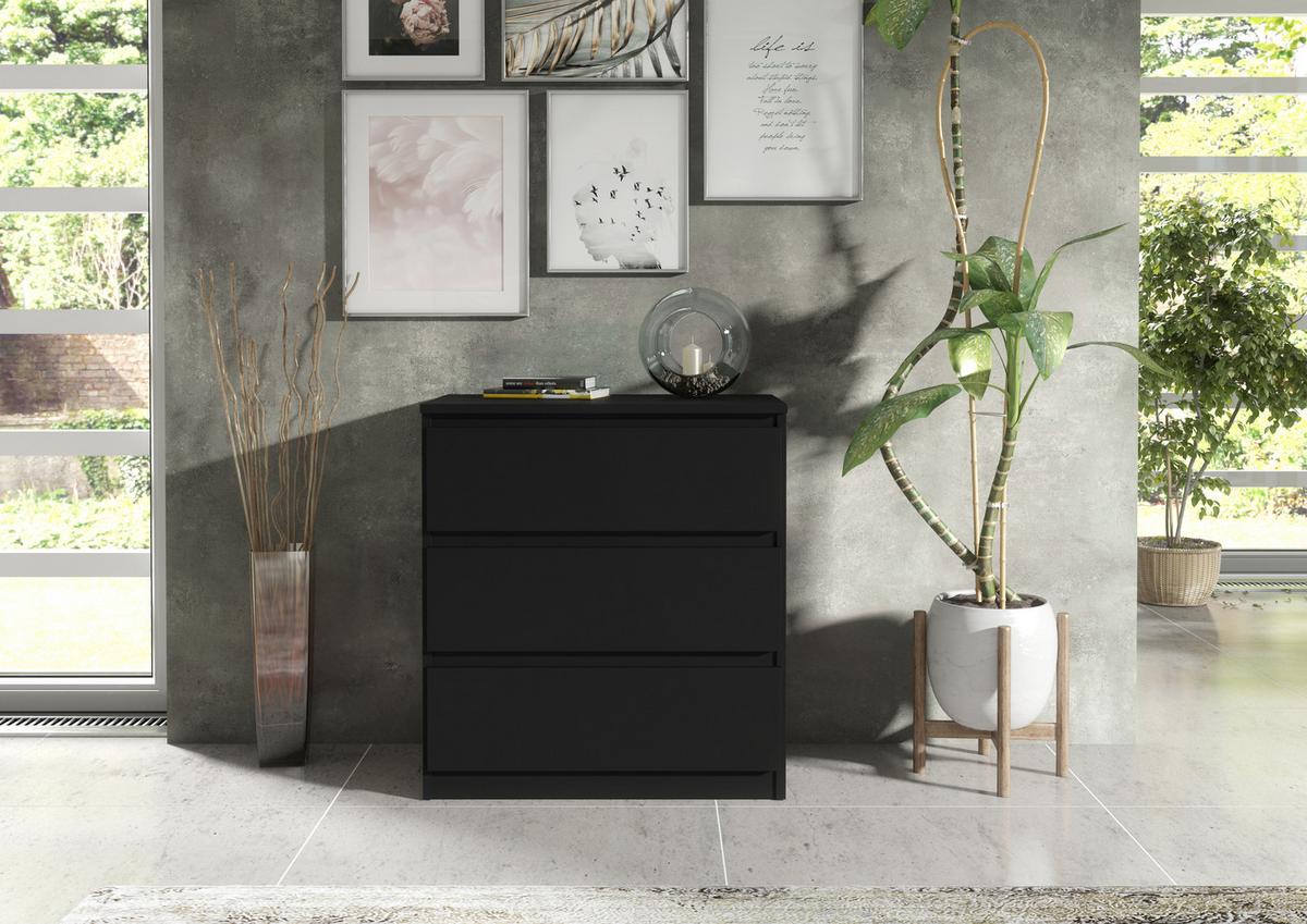 KOMMODE NUDO 70/78,5/39cm mit 3 Schubladen Türen Schwarz - Schwarz, Holzwerkstoff (70/78.5/39cm) - MASSENO
