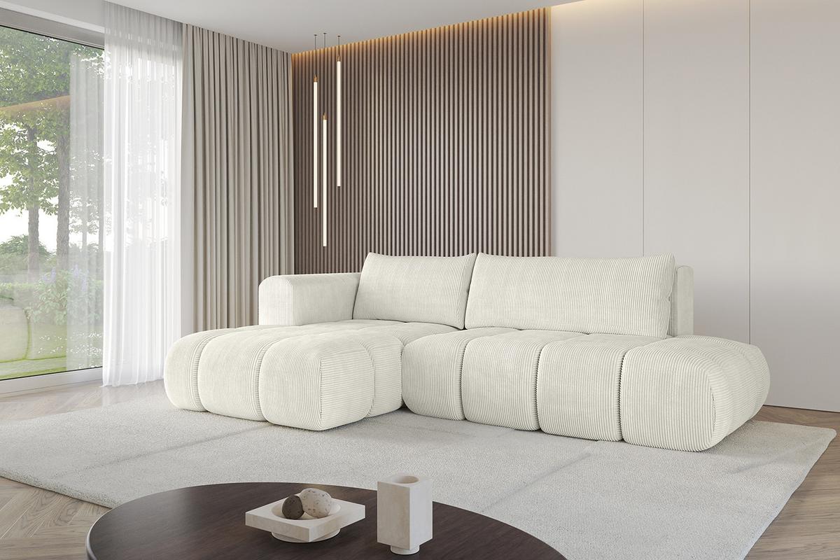 ECKSOFA Ottomane Links CLOUD-L 280x185x90 Creme Cord - Hellgrau/Creme, Holzwerkstoff/Kunststoff (180/289cm) - ALTDECOR