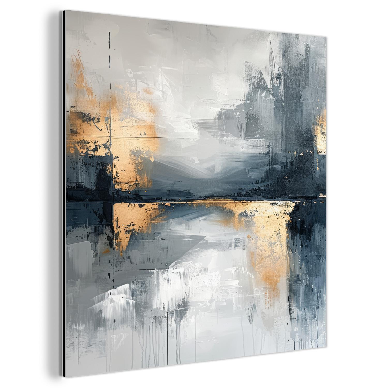 METALLBILD Kunst - Grau - Gold - Abstrakt 90x90 cm - Dunkelgrau, Metall (90/90cm) - MuchoWow