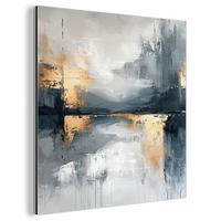 METALLBILD Kunst - Grau - Gold - Abstrakt 20x20 cm - Dunkelgrau, Metall (20/20cm) - MuchoWow