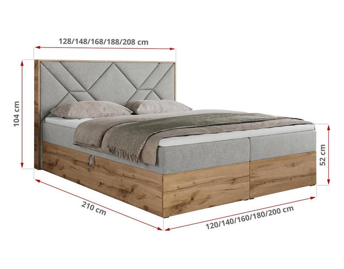 BOXBETT GUNAR - 200/200 Hellgrau Struktur - H3 - Hellgrau, Holz/Textil (200/200cm) - MKS