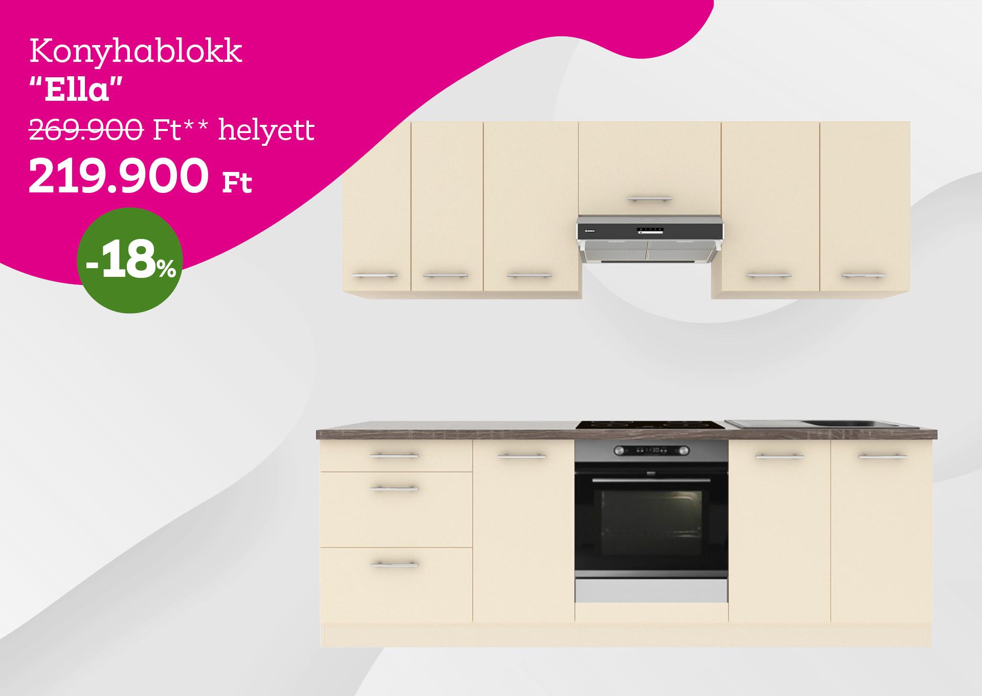 Konyhablokk Ella 269900 Forint helyett 219900 Forint, kedvezmény mértéke 18%