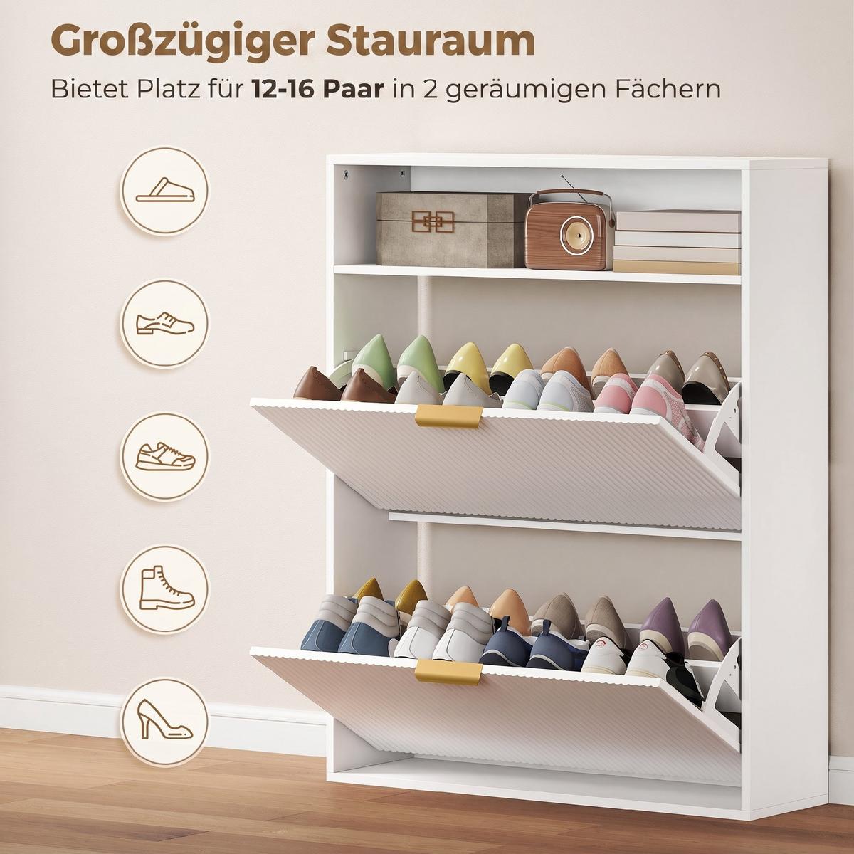 SCHUHSCHRANK Spanplatte MDF Weiß - Alufarben/Weiß, Holzwerkstoff/Kunststoff (24/102.5/80cm) - HOMCOM