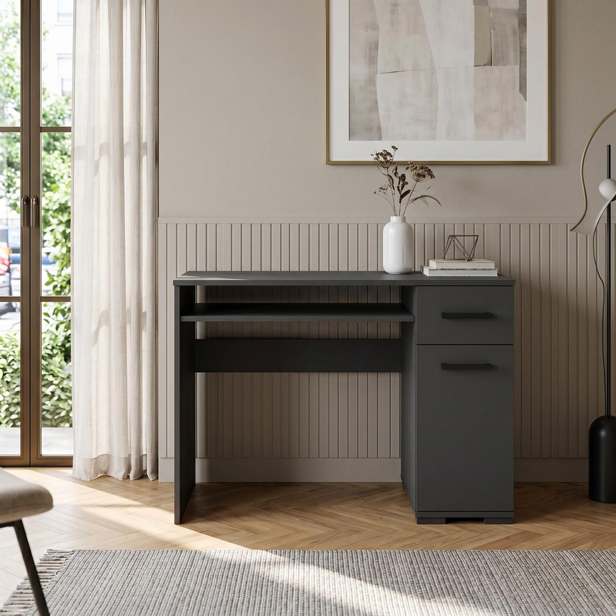 SCHREIBTISCH ALBANO 90x56x75 cm Bürotisch Computertisch, Schwarz - Schwarz, Holzwerkstoff (56/90/75cm) - MASSENO