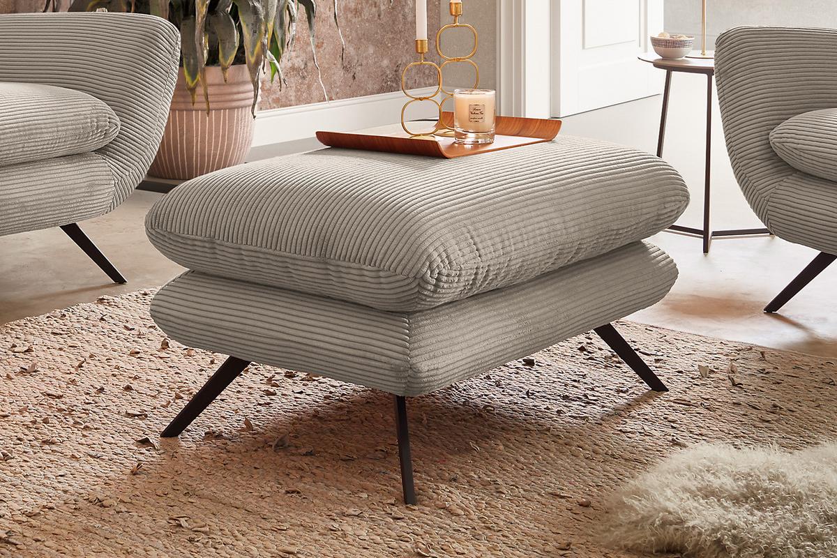 SITZGRUPPE CHARME Granit Cord - Greige/Schwarz, Textil/Metall (175/94/95cm) - KAWOLA