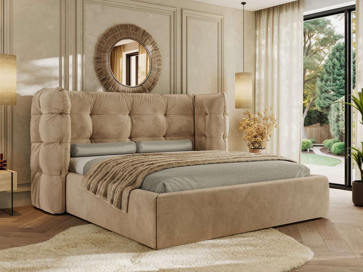 POLSTERBETT FLONELLE CLASSIC 140/200 - Hellbraun Velvet - Multipocket-Matratze - Hellbraun, Textil (140/200cm) - MKS