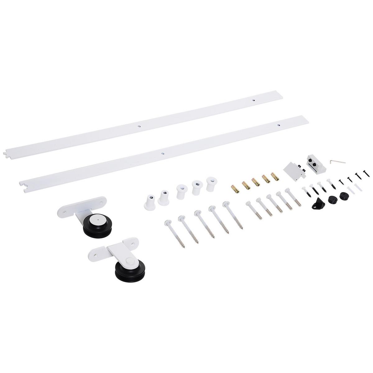 SCHIEBETÜREN-BESCHLAGSATZ 183 cm Komplett-Set mit Schienen, Rollen Weiß - Weiß, Metall (4/0.6/183cm) - HOMCOM