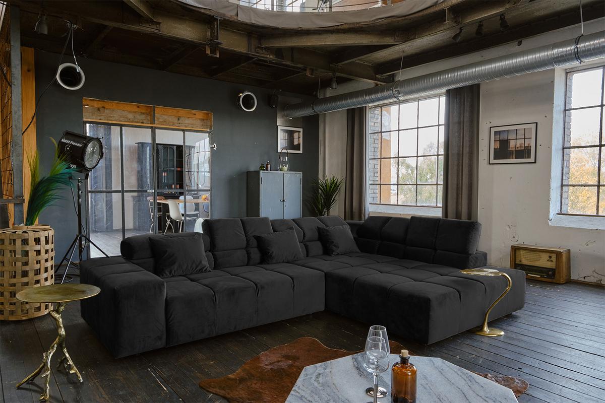 ECKSOFA MIT MOTORISCHEM SITZVORZUG NEVADA Schwarz Velvet Relaxfunktion - Schwarz, Textil (319/215cm) - KAWOLA