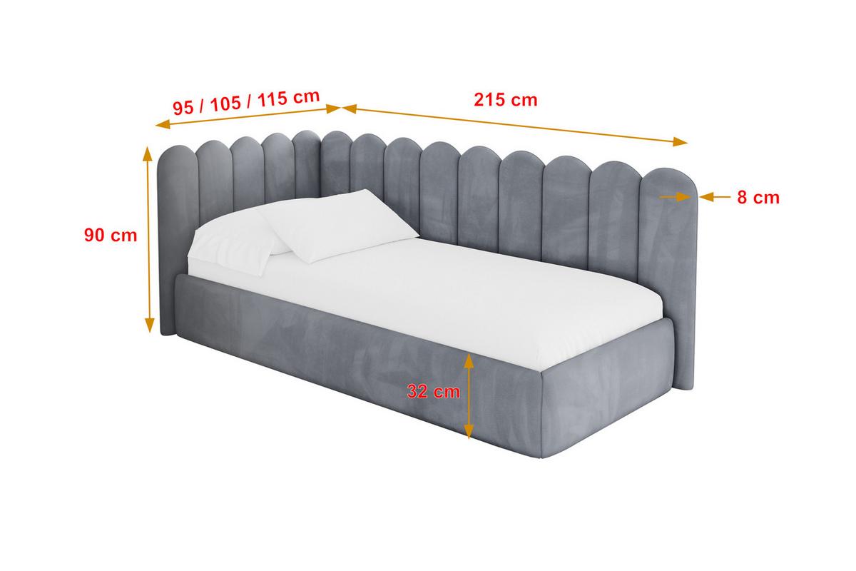 EINZELLBETT Jugendbett mit Bettkasten, Rechts - ARTY 80x200 Grau - Blaugrau, Holzwerkstoff/Textil (80/200cm) - ALTDECOR