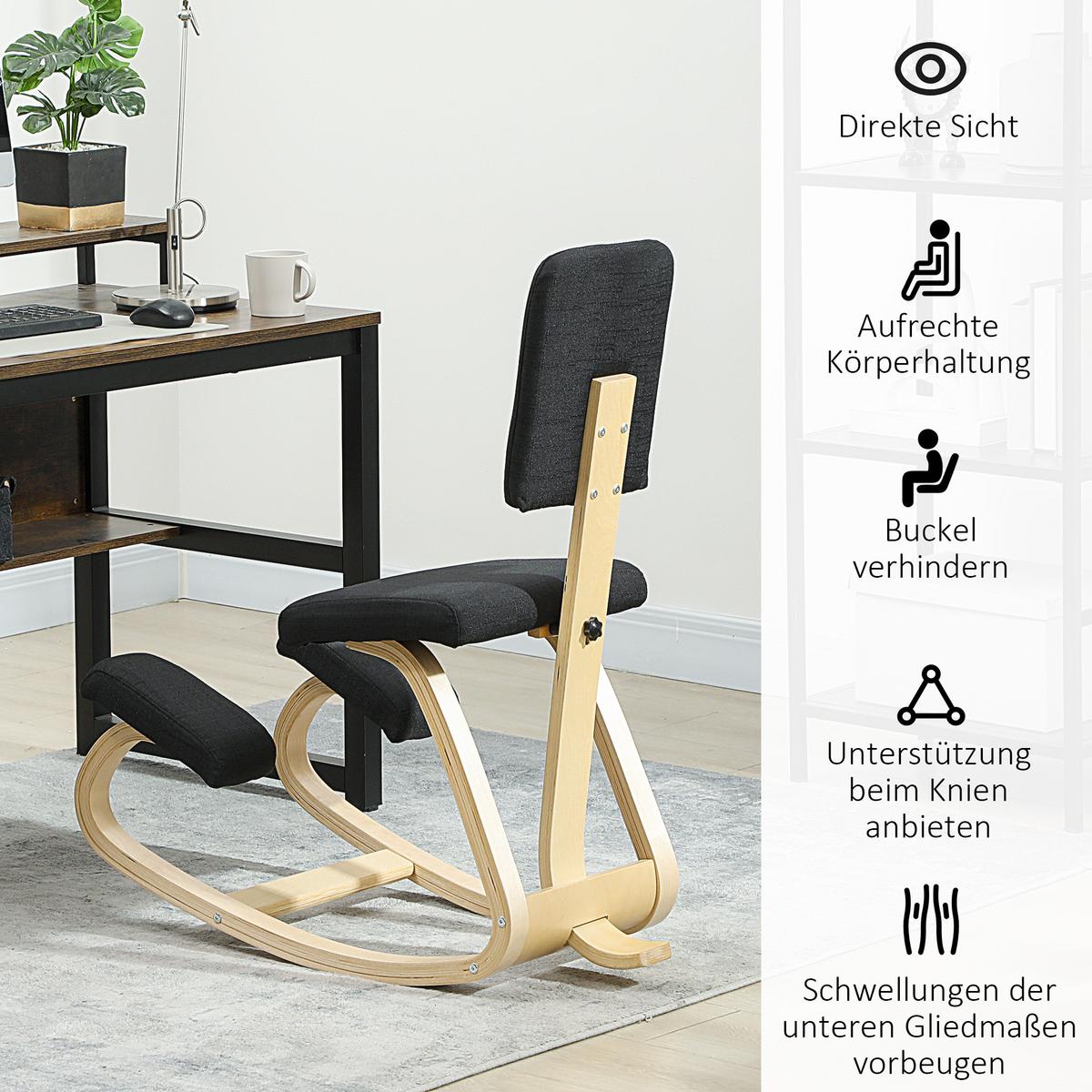 KNIEBANK lackiert Schwarz 84/51/93 cm - Schwarz, Holz (51/93/84cm) - HOMCOM