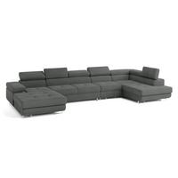 WOHNLANDSCHAFT VELORA R-S Grau Velours-Stoff mit Schlaffunktion - Grau, Holz (419/90/202cm) - MASSENO