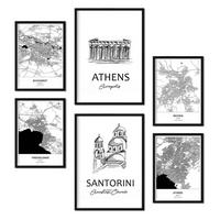 POSTER Set Mit 6 Drucke Von Europa Von Karten In Schwarz Weiß A3 & A4 Schwarzer Rahmen - Schwarz, Papier (29/3cm) - Nacnic