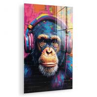 ACRYLGLASBILD Graffiti - Schimpanse - Straßenkunst - Kopfhörer - Affe 80x120 cm - Blau, Glas (80/120cm) - MuchoWow