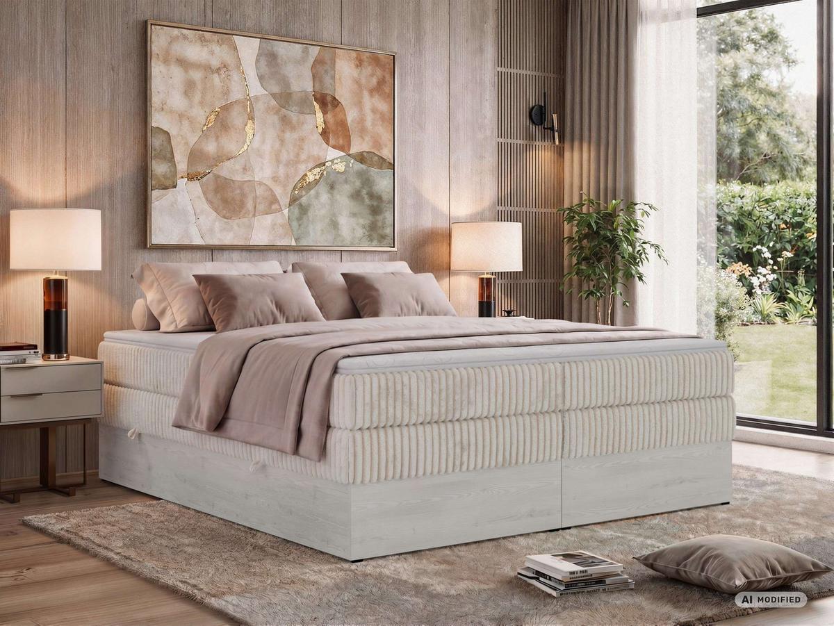 BOXSPRINGBETT NORDIC ZERO KING 180/200 - Beige Cord - Topper T25 - H4 - Beige/Schwarz, Kunststoff/Textil (180/200cm) - MKS