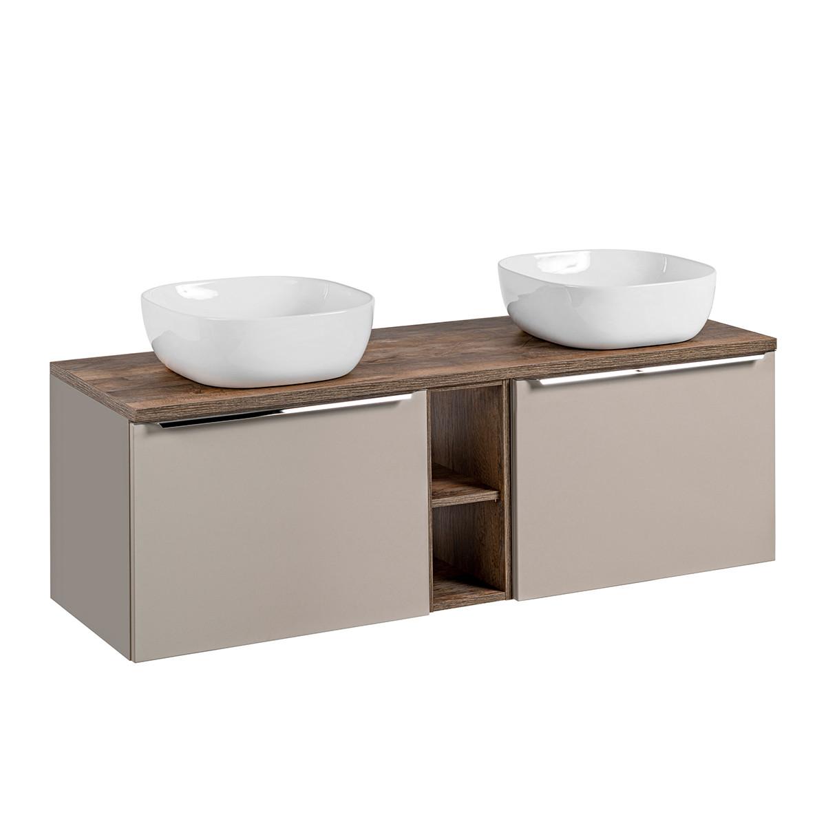 DOPPELWASCHTISCH 140cm Éros Taupe - Taupe, Holzwerkstoff (140/48/46cm) - Petits-meubles