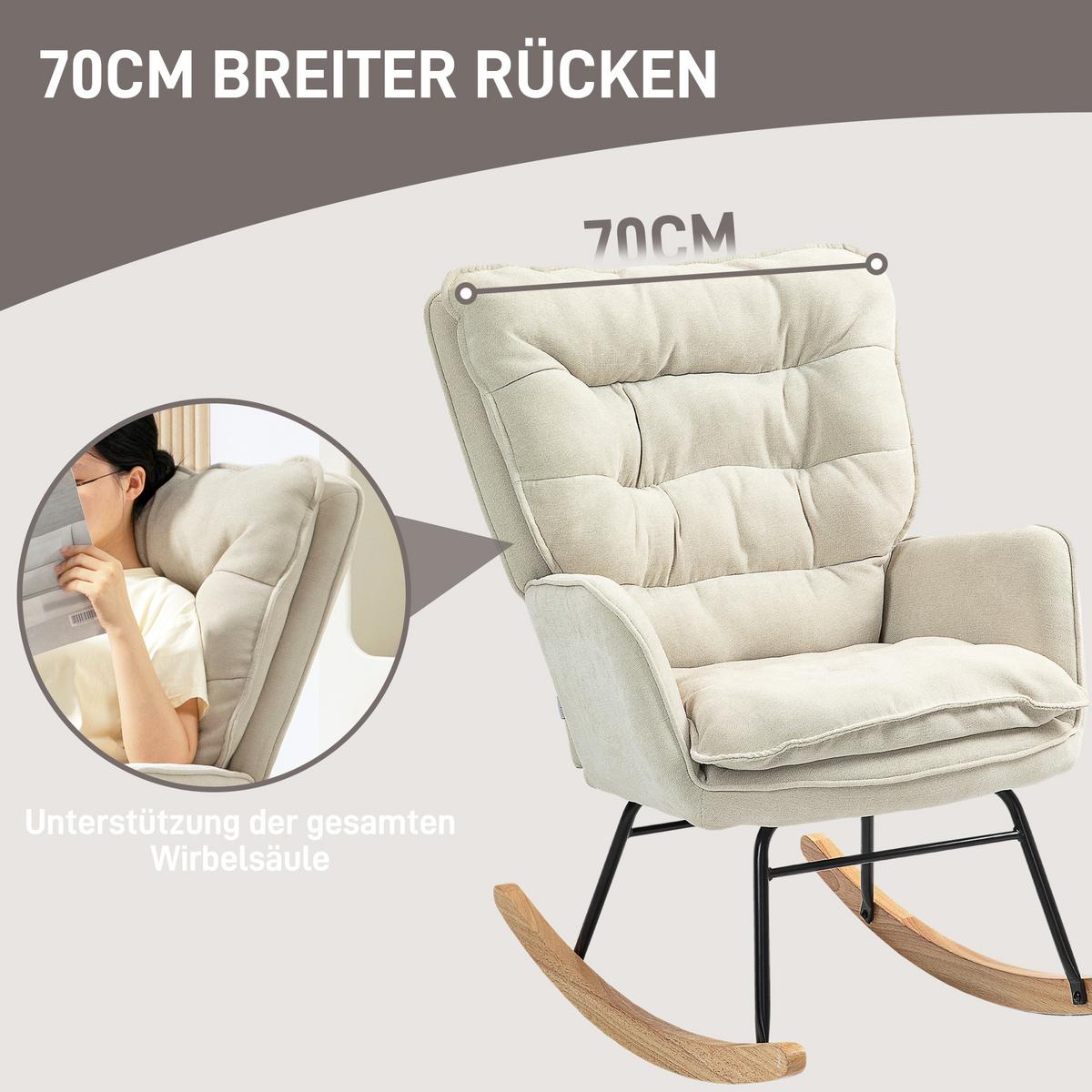 SCHAUKELSTUHL Schwingsessel Armlehnsessel mit Chenilleoptik für Schlafzimmer - Beige/Naturfarben, Holz/Textil (98.5/97/71cm) - HOMCOM