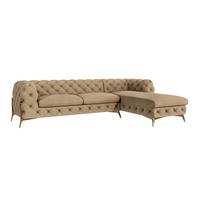 ECKSOFA Chesterfield Lexi Beige Samt, Ottomane rechts - Beige/Goldfarben, Holz/Textil (305/200cm) - S-Style Möbel