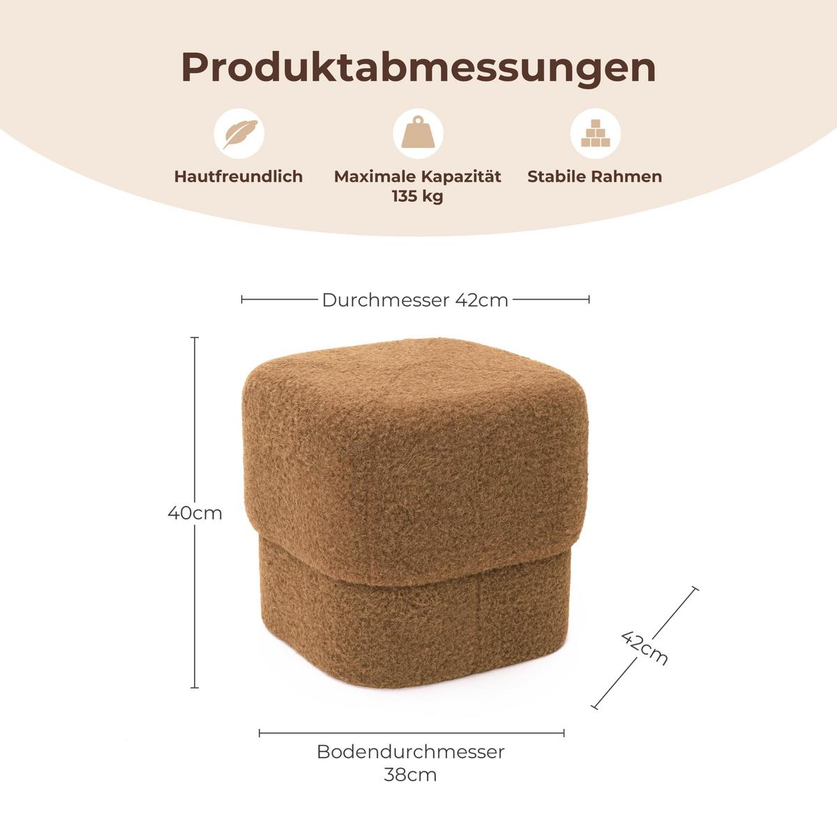 HOCKER Teddy-Pouf Ø42cm 135KG - Braun, Holzwerkstoff (42/40/42cm) - Hometopia