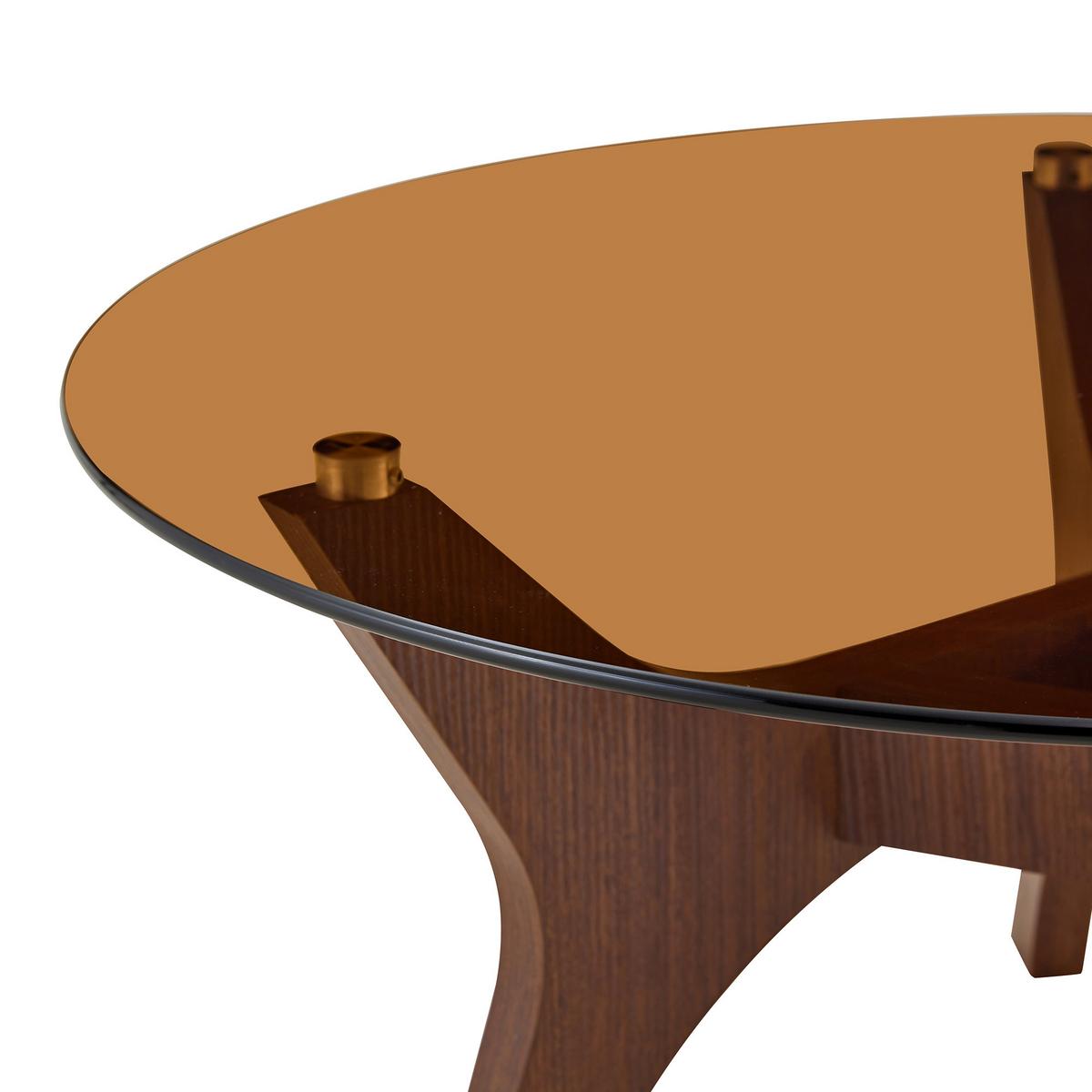 COUCHTISCH rund (Ø 80cm) aus Walnuss-Holz und bernsteinfarbenem Glas - Walnussfarben, Glas (80/80/42.2cm) - Urban Meuble