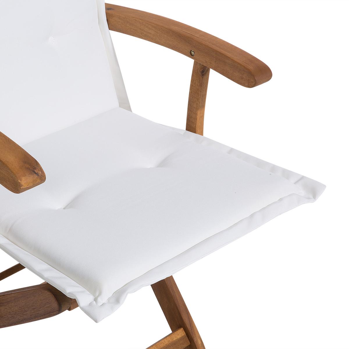 GARTENSTUHL 2er-Set Akazienholz hellbraun Auflagen cremeweiß Maui - Hellbraun/Creme, Holz (42/93/48cm) - Beliani