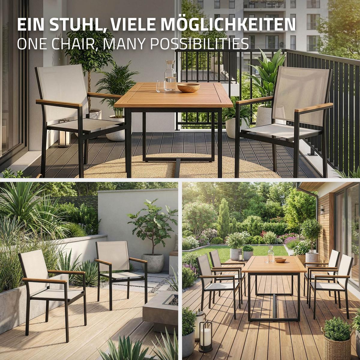 GARTENSTÜHLE 6er Set Beige aus Textilene mit Aluminiumgestell - Beige, Metall (56/85.5/53cm) - ML-DESIGN