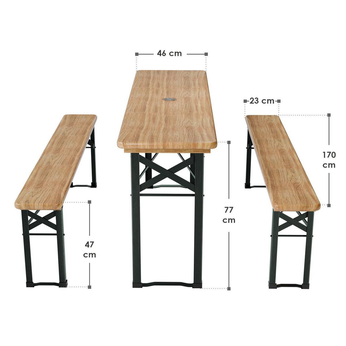 BIERZELTGARNITUR Bichl 3-tlg. - Braun, Holz/Metall - Juskys