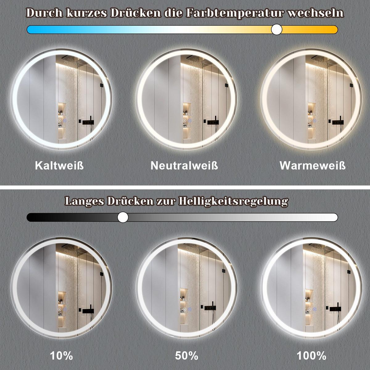 BADEZIMMERSPIEGEL Mainz mit LED-Leuchte Ø60 cm - Weiß, Glas (60/2.5/60cm) - Nettlife