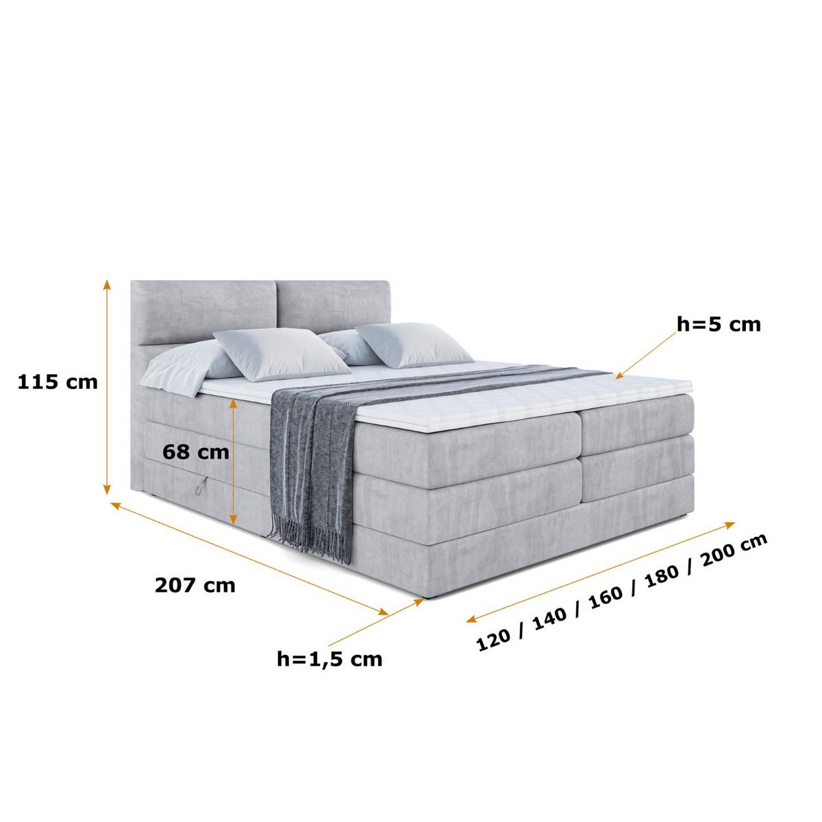 BOXSPRINGBETT BOXI3 KING - 140x200 - H3/H4 - Hellgrau - Hellgrau, Holzwerkstoff (140/200cm) - ALTDECOR