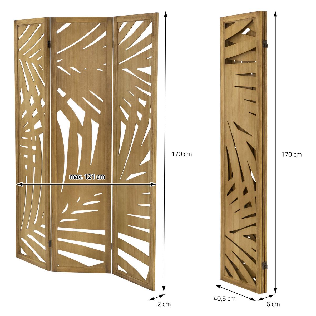 PARAVENT 3 teilig Sapporo 170x121 cm Natur aus Holz - Braun, Holz (121/170/2cm) - ML-DESIGN