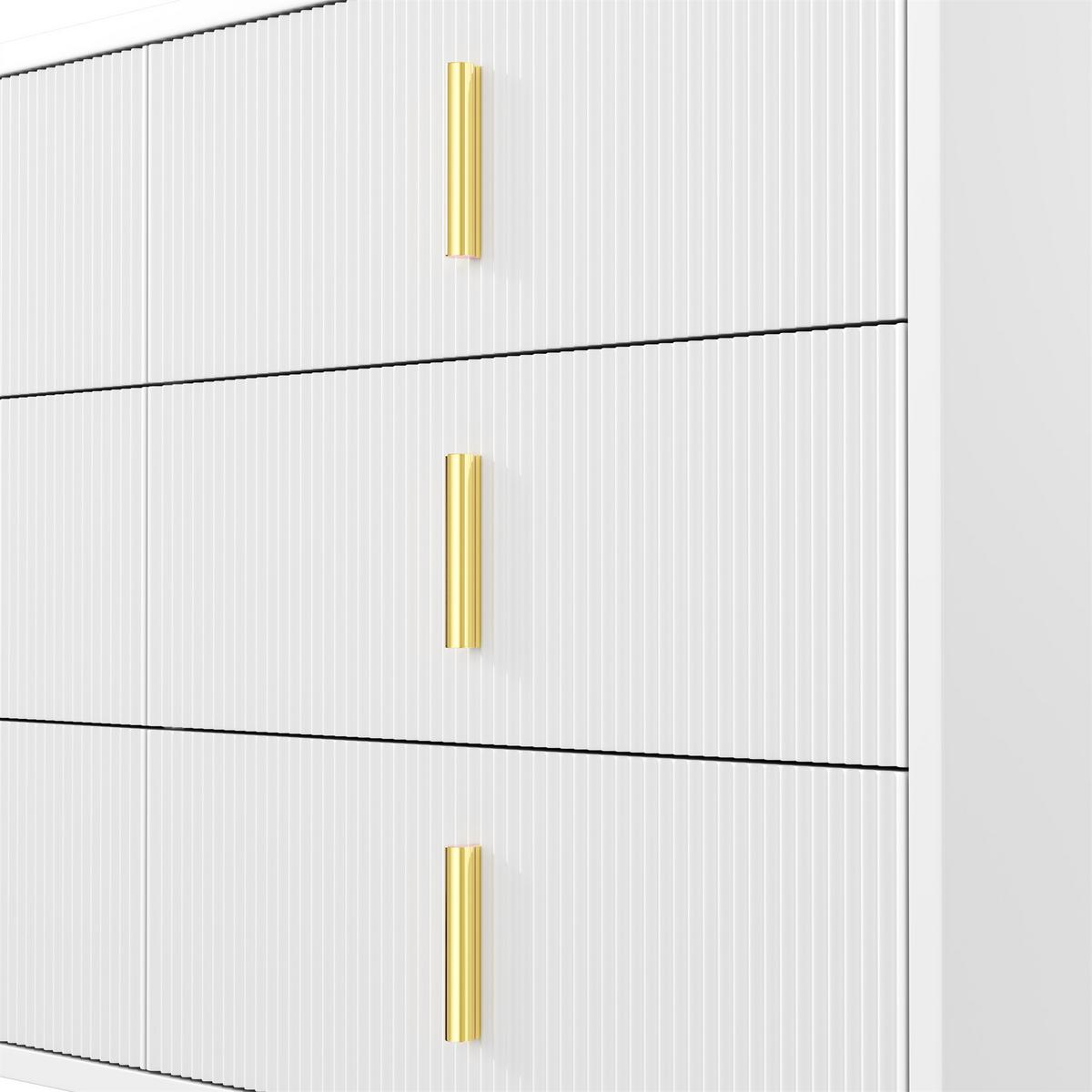 SIDEBOARD weiß gold 120cm 6 schubladen modern - Weiß, Holzwerkstoff (120/77/40cm) - Urban Meuble