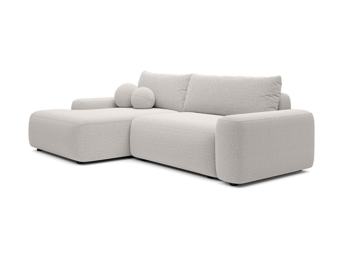 ECKSOFA RUOTA Grau Boucle-Stoff mit Schlaffunktion - Grau, Holz (264/162cm) - MASSENO