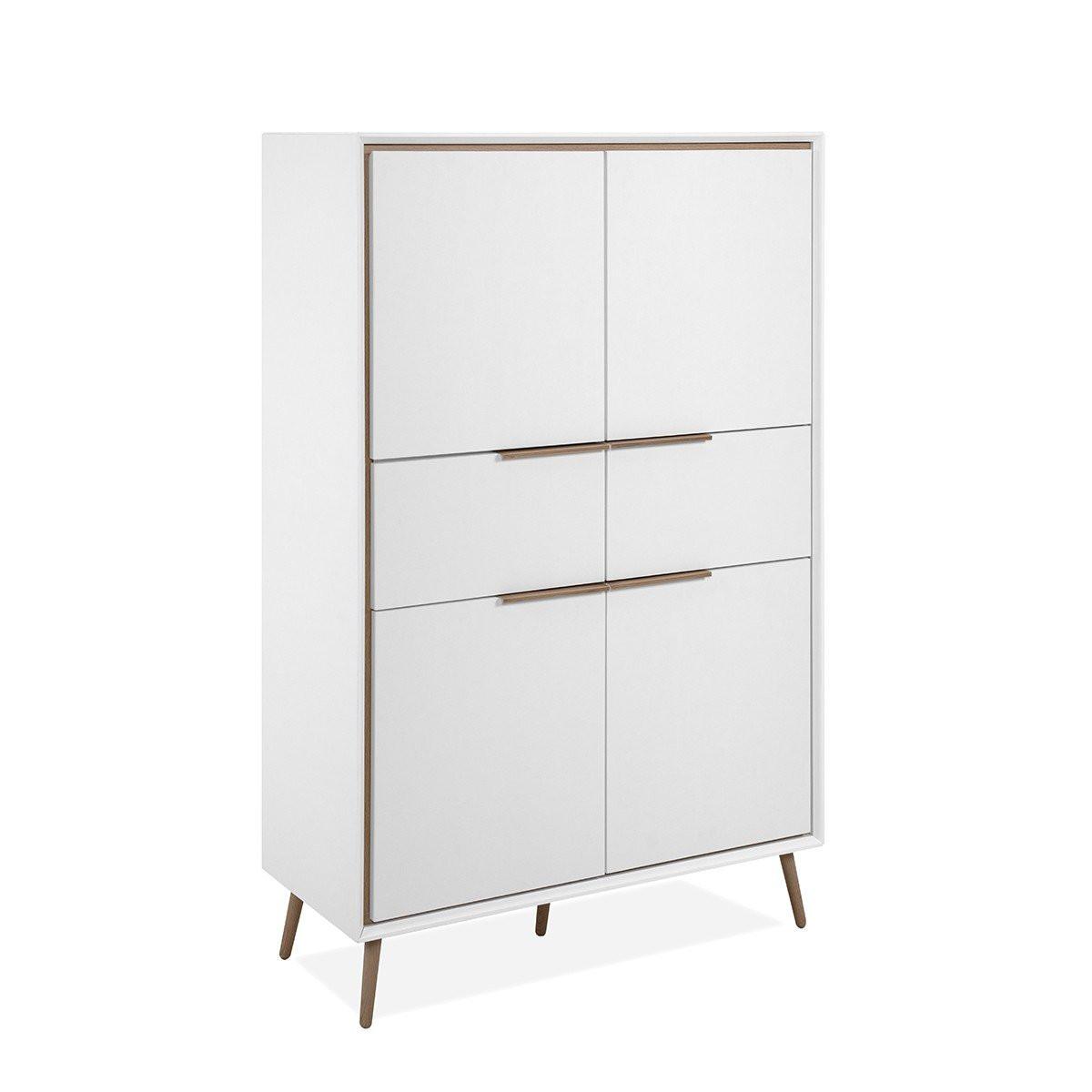 HIGHBOARD mit 4 Türen und 2 Schubladen - Arona - 90/38/140 cm - Weiß, Holzwerkstoff (38/140/90cm) - Calicosy