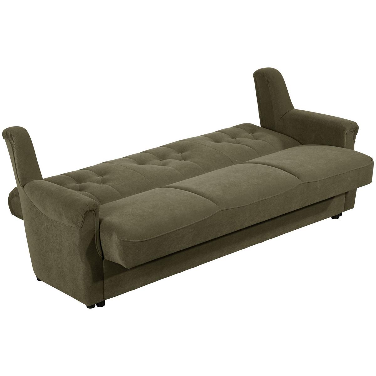 SOFA 3-Sitzer mit Bettfunktion Kaylyn Flockstoff grün - Grün, Kunststoff (83/89/207cm) - 58aufmkessel